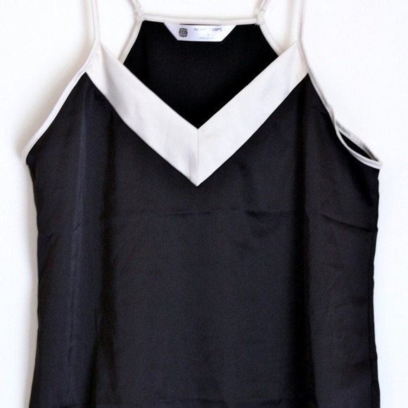 Cami Black Top Poly Satin White Trim Classy Modern - Picture 2 of 8